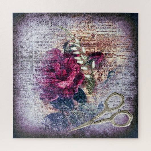 Rote Rose Floral Ephemera Puzzle (Vertikal)