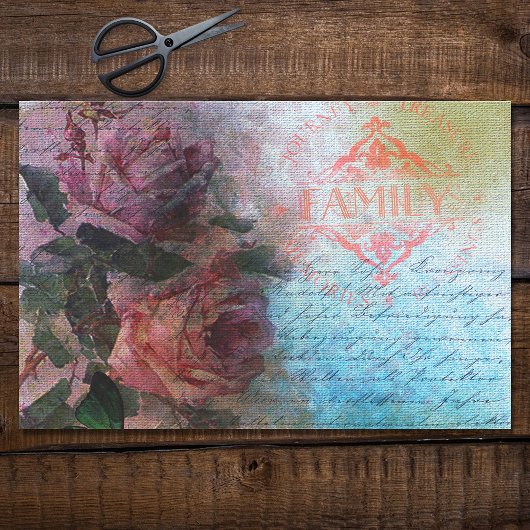 Rote Rose Floral Family Ephemera Decoupage Seidenpapier