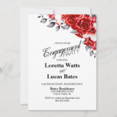 Rote Rose Floral Foto Engagement Partei Einladung (Vorderseite)