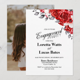Rote Rose Floral Foto Engagement Partei Einladung