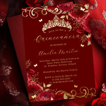 Rote Rose Floral Gold Swirl Quinceanera