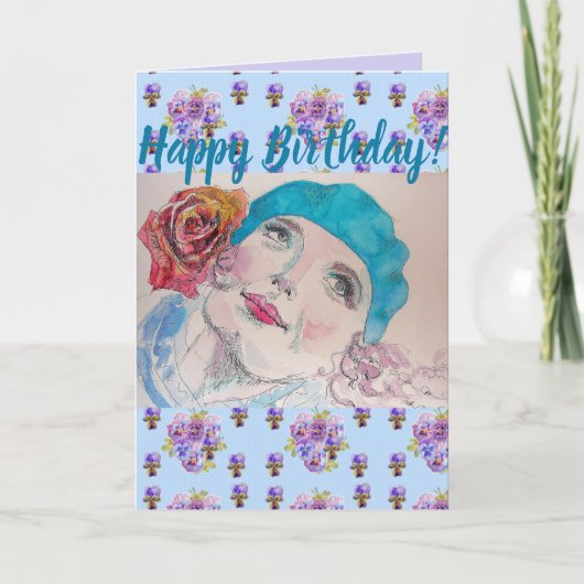 Rote Rose Floral Happy Birthday art Card Karte (Vorderseite)