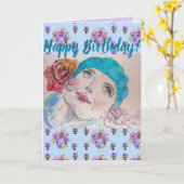 Rote Rose Floral Happy Birthday art Card Karte (Gelbe Blume)
