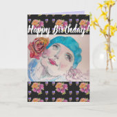 Rote Rose Floral Happy Birthday art Card Karte (Gelbe Blume)