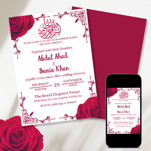 Rote Rose Floral Islamische Hochzeit Einladung