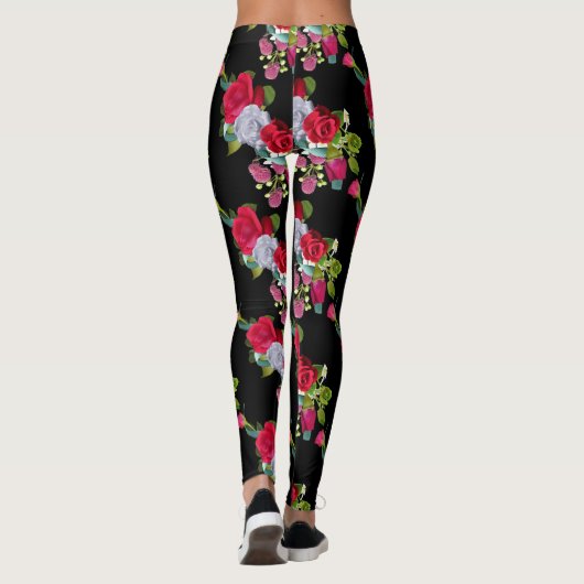 Rote Rose floral Leggings (Rückseite)