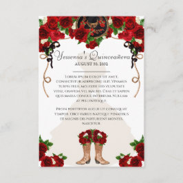 Rote Rose Floral Mariachi Charro Quinceanera Info Begleitkarte