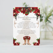 Rote Rose Floral Mariachi Charro Quinceanera Info Begleitkarte (Stehend Vorderseite)