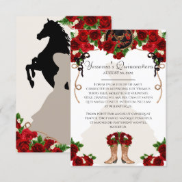Rote Rose Floral Mariachi Charro Quinceanera Info Begleitkarte