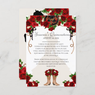 Rote Rose Floral Mariachi Charro Quinceanera Info Begleitkarte