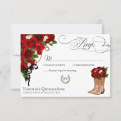 Rote Rose Floral Mariachi Quinceanera RSVP Karte (Vorderseite)