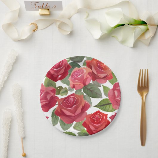 Rote Rose Floral Party Pappteller (Hochzeit)