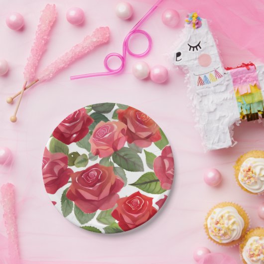 Rote Rose Floral Party Pappteller (Party)