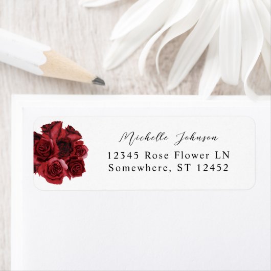 Rote Rose Floral Return Address Label (Insitu)