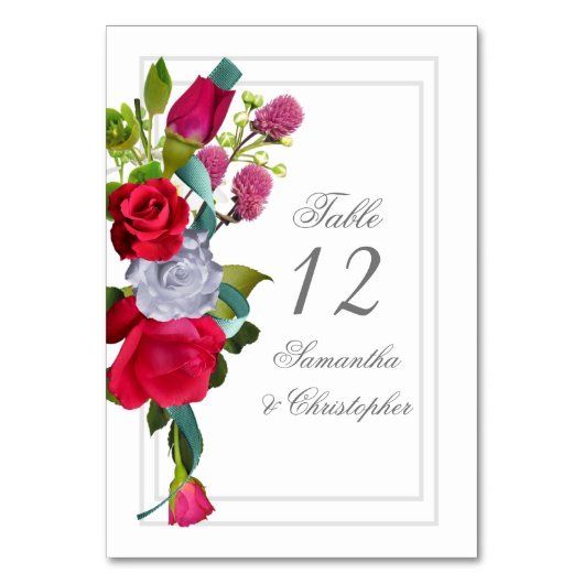 Rote Rose floral Tischnummer (Vorderseite)