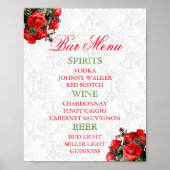 Rote Rose Floral Wedding - Bar Menu Poster (Vorne)