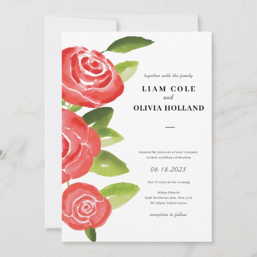 Rote Rose Floral Wedding Einladung (Vorderseite)