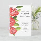 Rote Rose Floral Wedding Einladung (Stehend Vorderseite)