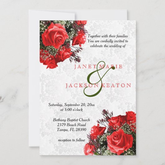 Rote Rose Floral Wedding Einladung (Vorderseite)