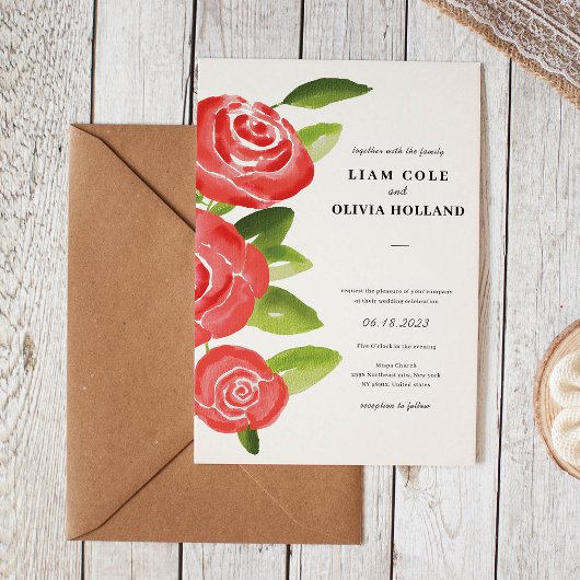 Rote Rose Floral Wedding Einladung