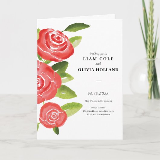 Rote Rose Floral Wedding Program Programm (Vorderseite)