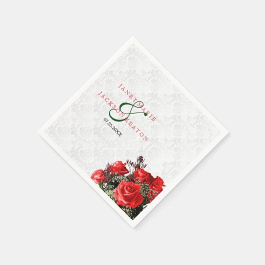 Rote Rose Floral Wedding Serviette (Ecke)
