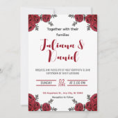 Rote Rose Floral Wedding Theme Einladung (Vorderseite)