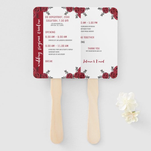 Rote Rose Floral Wedding Theme Fächer (Vorne und Hinten)