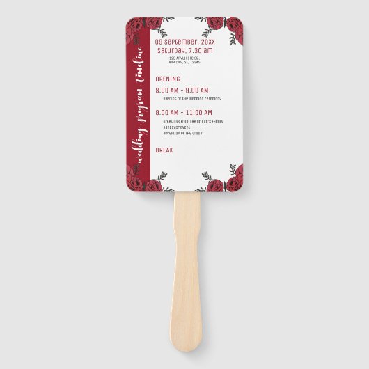 Rote Rose Floral Wedding Theme Fächer (Vorderseite)
