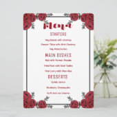 Rote Rose Floral Wedding Theme Menükarte (Stehend Vorderseite)
