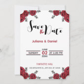 Rote Rose Floral Wedding Theme Save The Date (Vorderseite)