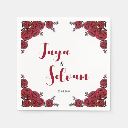 Rote Rose Floral Wedding Theme Serviette (Vorderseite)