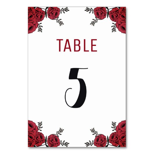 Rote Rose Floral Wedding Theme Tischnummer (Rückseite)