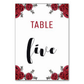 Rote Rose Floral Wedding Theme Tischnummer (Vorderseite)