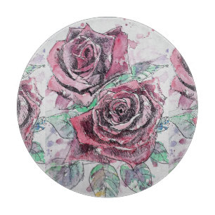 Rote Rose Floral Womans Glass Chopping Board Schneidebrett