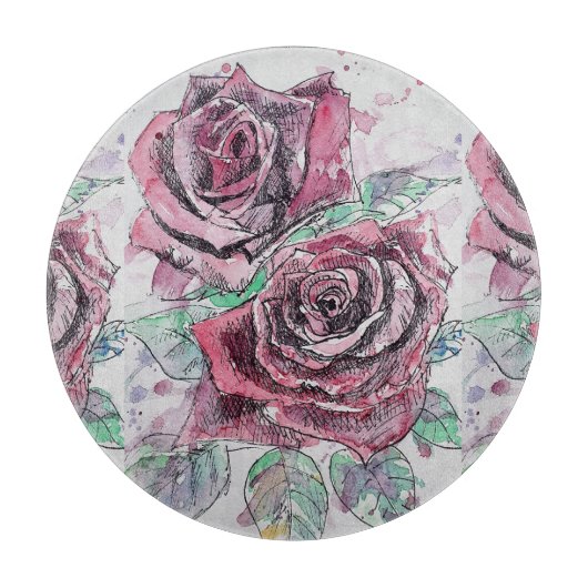 Rote Rose Floral Womans Glass Chopping Board Schneidebrett (Vorderseite)