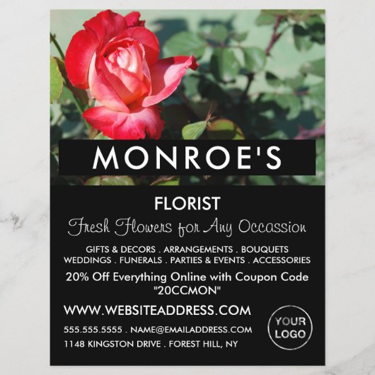 Rote Rose, Florist, Floristrische Werbung Flyer (Vorne)