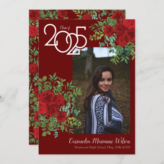 Rote Rose Foto Abschluss Ankündigung (Vorne/Hinten)