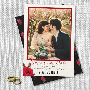 Rote Rose Foto-Flat Save-the-Date-Karte Save The Date
