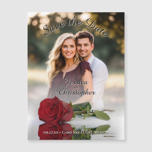 Rote Rose Foto Overlay Save the Date Magnet (Vorderseite)