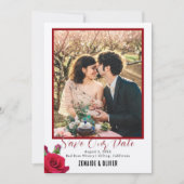 Rote Rose Foto Save the Date Karte flach (Vorderseite)