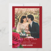 Rote Rose Foto Save the Date Karte flach (Vorderseite)