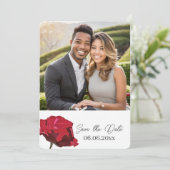 Rote Rose Foto Save-the-Date-Karte Save The Date (Stehend Vorderseite)
