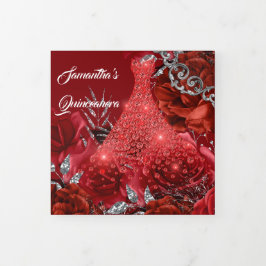 Rote Rose Frauen FOTO Blumengeburt Dreifach Gefaltete Einladung