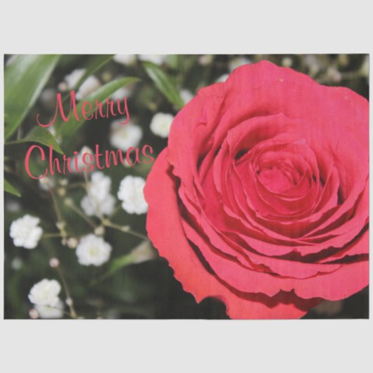 Rote Rose Frohe Weihnachtszettel Seidenpapier (Vorderseite)