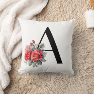Rote Rose für Aquarellfarben Letter A Monogramm Kissen