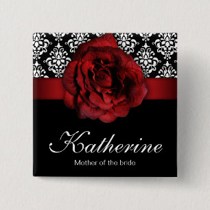 Rote Rose für den Tag des Hochzeitnamens Damask Button