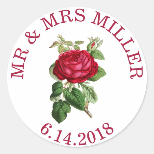 Rote Rose für personalisierte Hochzeitsticker Runder Aufkleber (Vorderseite)