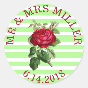 Rote Rose für personalisierte Hochzeitsticker Runder Aufkleber