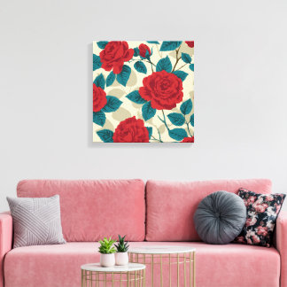 Rote Rose Garden Patterns - Vintage Blumenpracht Leinwanddruck